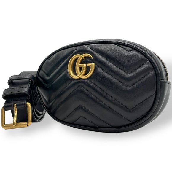 GUCCI Black Leather GG Marmont Shoulder Bag - Picture 1 of 16